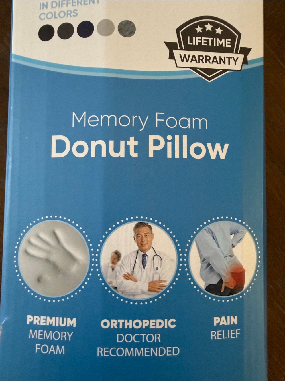 Blue Memory Foam Donut Pillow for Orthopedic Support